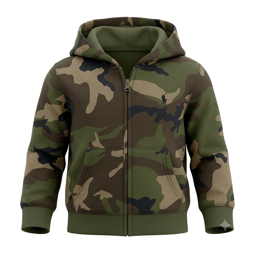 Ralph Lauren Kids Camouflage Full Zip Fleece Hoodie Green Camo 18M